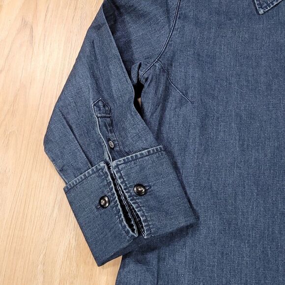 🔸️J Brand Blue Linen Blend Bacall Shirt Dress w/Pockets Small - Picture 6 of 13